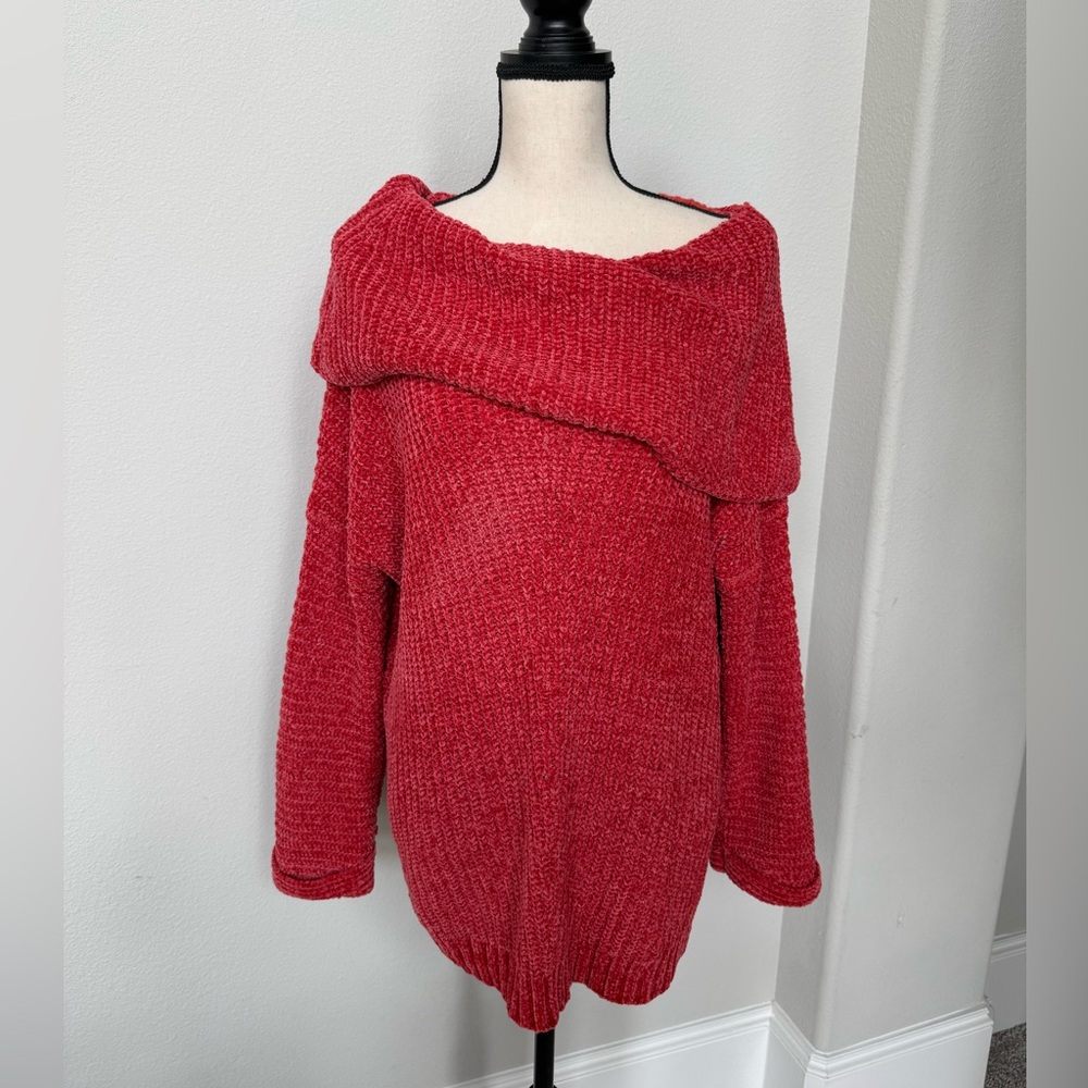 Umgee Off-Shoulder Cowl Neck Chenille Sweater